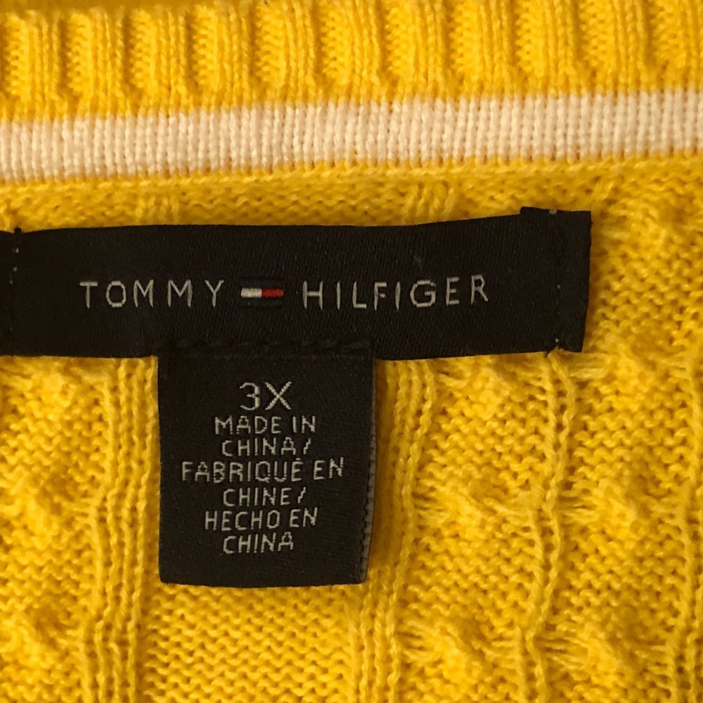 Tommy Hilfiger Sz 3X Women's Sweater Long Sleeve V-Neck Yellow Cable Cotton - Picture 7 of 8